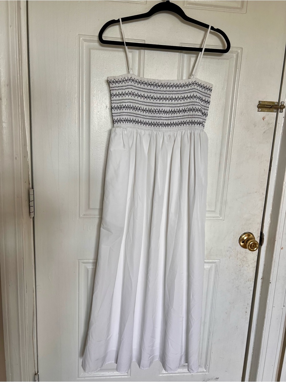 Zara | White Strapless Maxi Dress with Smocked Embroidered Bodice